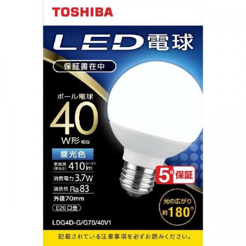 東芝 TOSHIBA LED電球 ボール形 E26 40W形相当 昼光色 LDG4D-G/G70/40V1