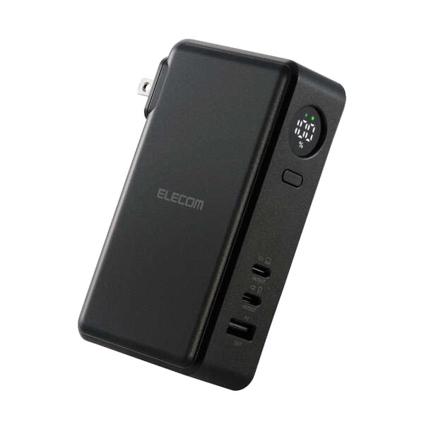 エレコム ELECOM AC充電器一体モバイルバッテリー(10000mAh/67W/C×2+A×1) DE-AC13-10000BK