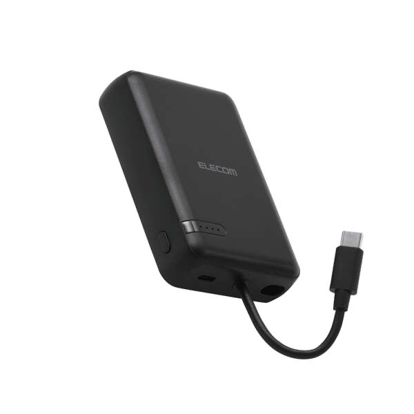 エレコム ELECOM モバイルバッテリー リチウムイオン電池 10000mAh USB PD 20W USB-C USB-Cケーブル一体 ブラック DE-C63-10000BK