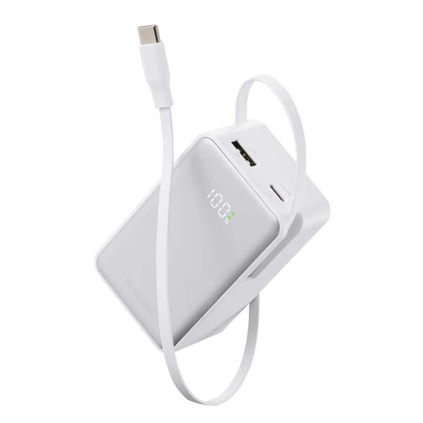 エレコム ELECOM 巻き取り式ケーブル一体型モバイルバッテリー(10000mAh/22．5W) ホワイト DE-C80L-10000WH