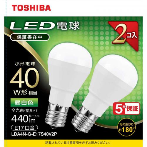 東芝 TOSHIBA LED電球 40形 E17 昼白色 2個入り  LDA4N-G-E17S40V2
