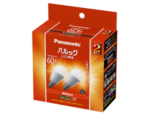 パナソニック Panasonic LED電球 パルック E17 60形 電球色 2個入り LDA7LGE17SK62T