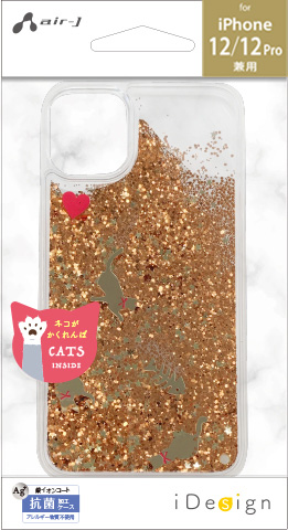 エアージェイ air-J iPhone12/12 Pro兼用 キャットグリッター背面ケース AC-P20M-FCG-CAT