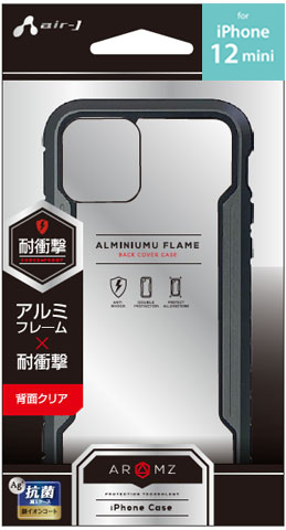 エアージェイ air-J iPhone12 mini用 アルミフレームクリア背面ケース AC-P20S-PC-BK