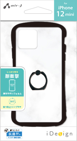 エアージェイ air-J iPhone12 mini用 耐衝撃リング付きクリア背面ケース AC-P20S-KZR-BK