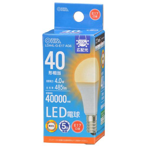 オーム電機 OHM LED電球小形E17 40形相当 電球色 LDA4L-G-E17-AG6