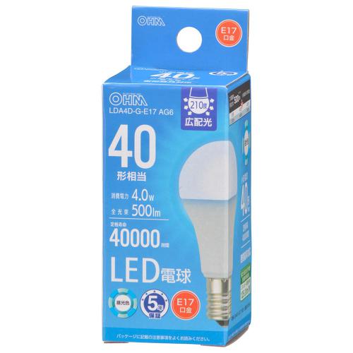 オーム電機 OHM LED電球小形 E17 40形相当 昼光色 LDA4D-G-E17-AG6