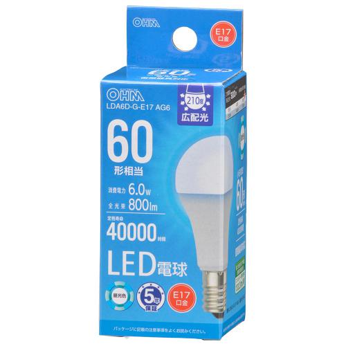 オーム電機 OHM LED電球小形E17 60形相当 昼光色 LDA6D-G-E17-AG6