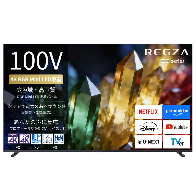 レグザ TVS REGZA 4K液晶テレビ RGB MiniLED 100V型 100ZX3S(大型)