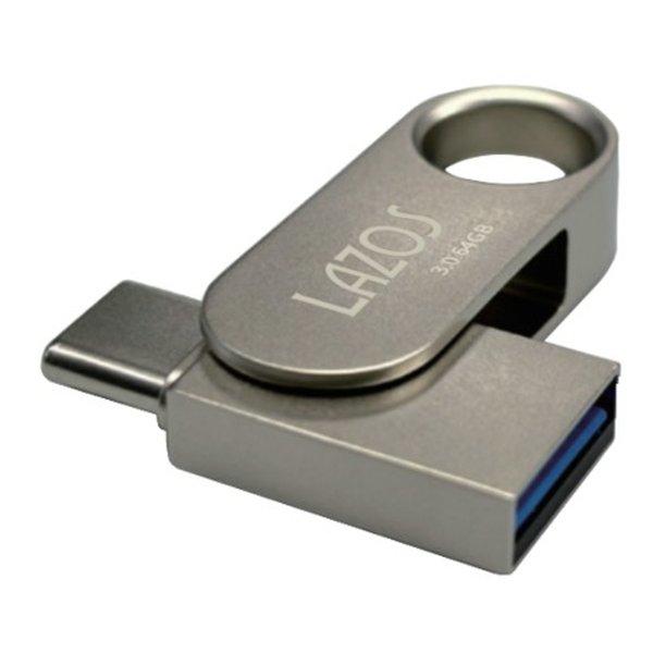ラソス Lazos Type-C＆USB-A USB3.0 回転式フラッシュメモリ 64GB L-USC64