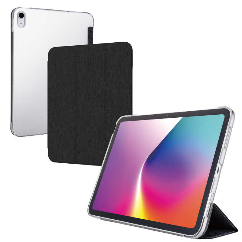 エレコム ELECOM iPad11インチ (A16) 10.9インチ (第10世代) フラップケース 薄型軽量 ファブリック 背面クリア 2アングル TB-A25RWVCBK