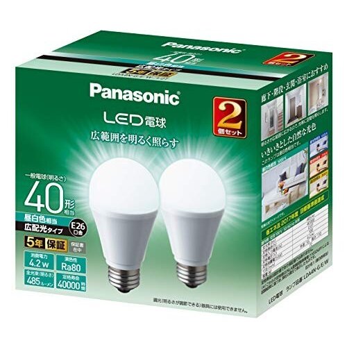 パナソニック Panasonic LED電球 口金直径26mm 電球40形相当 昼白色相当 4.2W 一般電球 広配光タイプ 2個入り LDA4NGEW12T