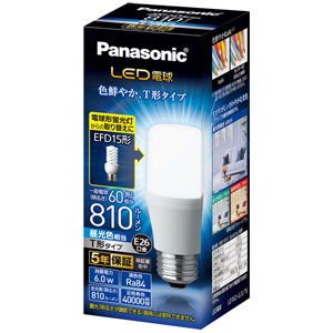 パナソニック Panasonic LED電球 T形 810lm 昼光色 E26 60形 LDT6DGST6