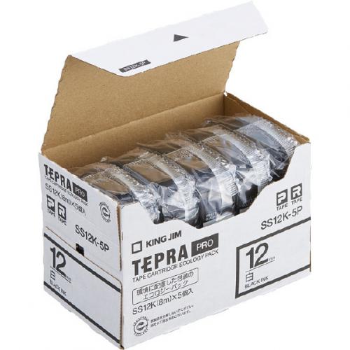 キングジム KING JIM テプラ PROテープカートリッジ エコパック 12mm幅 白/黒文字(5個入り) SS12K5P