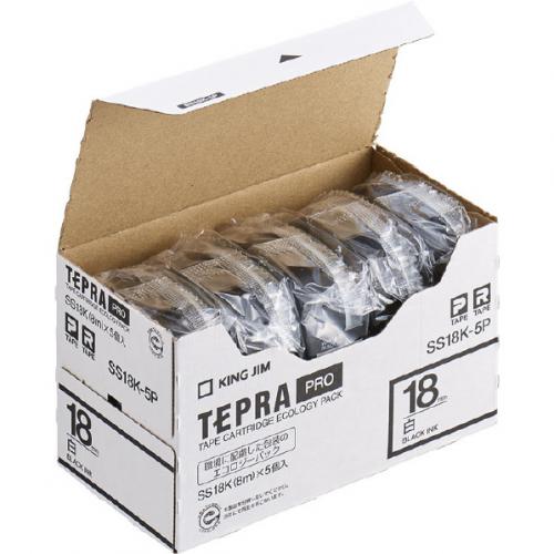 キングジム KING JIM テプラ PROテープカートリッジ エコパック 18mm幅 白/黒文字(5個入り) SS18K5P