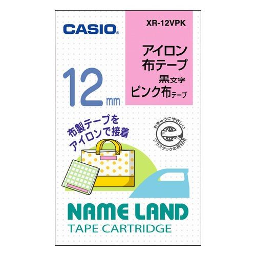 CASIO カシオ  ネームランド アイロン布テープ XR-12VPK 12mm (ピンク・黒文字)