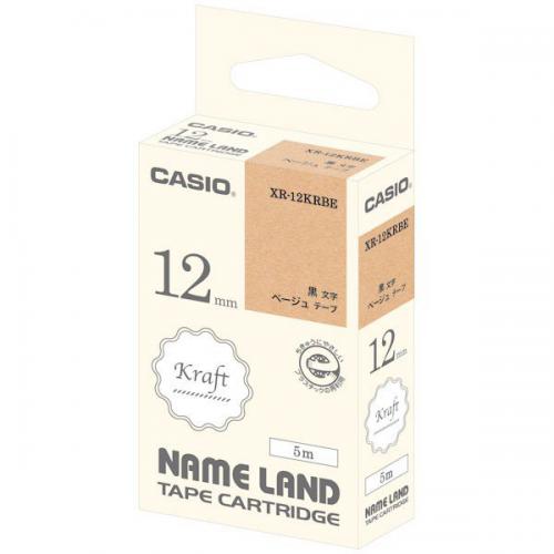 CASIO カシオ  ネームランド クラフトテープ XR-12KRBE 12mm (ベージュ・黒文字)