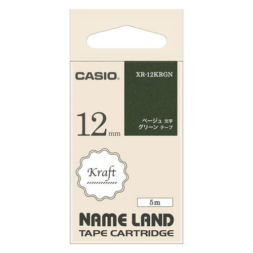 CASIO カシオ  ネームランド クラフトテープ XR-12KRGN 12mm (グリーン・ベージュ文字)