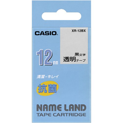 CASIO カシオ  ネームランド 抗菌テープ XR-12BX 12mm (透明・黒文字)
