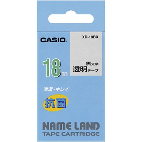 CASIO カシオ  ネームランド 抗菌テープ XR-18BX 18mm (透明・黒文字)