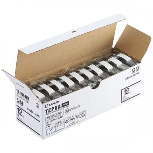 キングジム KING JIM テプラPROテープ エコパック 白 黒文字 12mm幅 8m 10個入 SS12K-10PN