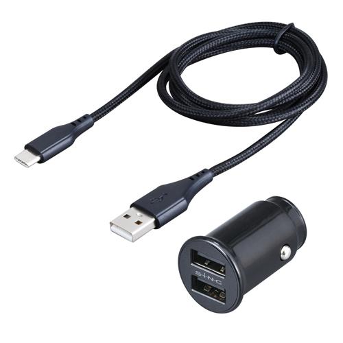 セイワ SEIWA USB2ポート DC充電器+TYPE-Cケーブルセット 1.2m 最大2.4A D620