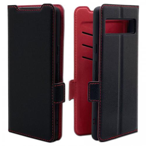 ラスタバナナ Google Pixel 7a用 薄型手帳ケース サイドマグネット ブラック × レッド 7490PXL7ABO