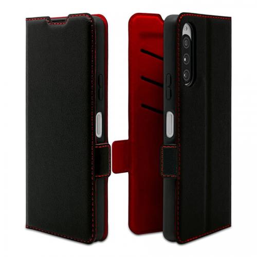 ラスタバナナ RastaBanana Xperia 10V用 ケース カバー 手帳型 薄型 耐衝撃吸収 カード入れ スタンド機能 サイドマグネット BK×RD 7530XP105BO