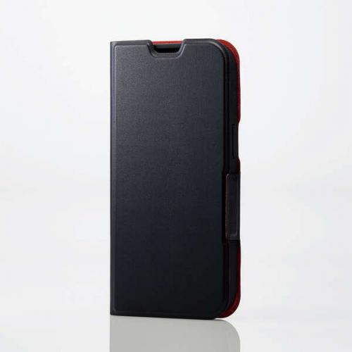 エレコム ELECOM iPhone 14 用 ソフトレザーケース 薄型 磁石付 カバー 手帳型 ブラック PMA22APLFUBK