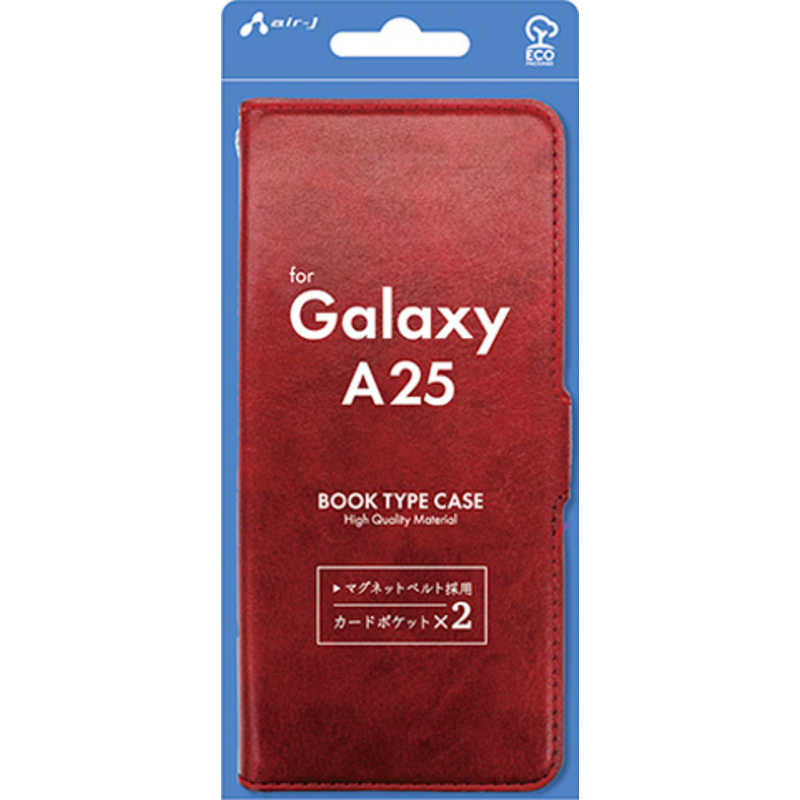 エアージェイ Galaxy A25 ソフトレザー手帳型ケース レッド ACA25PBRD