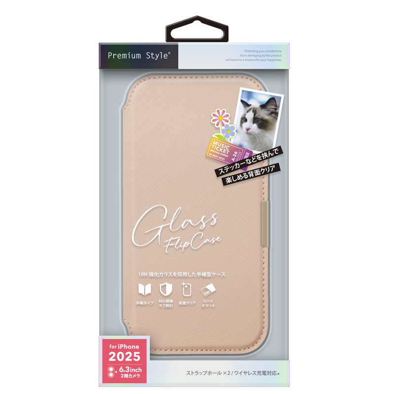 PGA iPhone 17用ガラスフリップケース サフィアーノ調ピンク PG-25AGF06PK