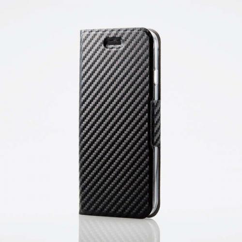 エレコム ELECOM iPhone SE 第3世代 / 第2世代対応 ソフトレザーケース 手帳型 UltraSlim 薄型 磁石付き クリアケース 4.7インチ カーボン調 ブラック PM-A22SPLFUCB