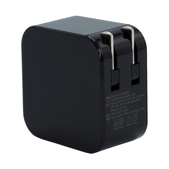 星光商事 STAR LIGHT USB充電器 GaN PD65W Type-C+USB-A ブラック SK-CH1A1CPD65BK