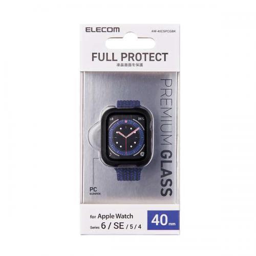 エレコム ELECOM Apple Watch 40mm 用 フルカバーケース プレミアムガラス アップルウォッチ ブラック AW-40CSPCGBK