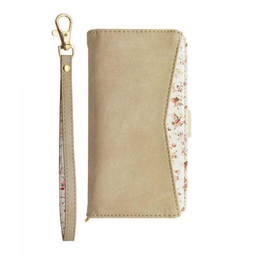 ラスタバナナ らくらくスマートフォン F-52B用 花柄手帳型ケース ブラウン 6776F52BBO