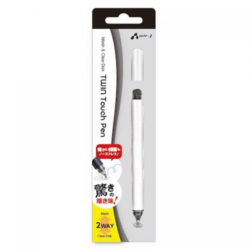 エアージェイ air-J TWINタッチペン メッシュ&クリアディスクタッチペン ホワイト ATP-DISKBK
