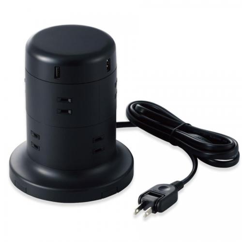 エレコム ELECOM タワー型タップ 8個口+USB 5ポート・2m ブラック TT-U01-0820BK