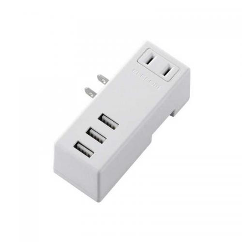 エレコム ELECOM USB充電ポート付モバイルタップ  2ピン式・1個口・USB3ポート ホワイト MOT-U04-2132WH