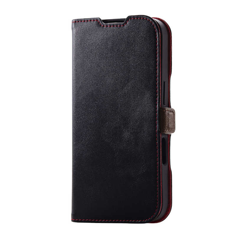 エレコム ELECOM iPhone 16 Pro(6.3インチ) ソフトレザーケース 磁石付 耐衝撃 ステッチ ブラック PMA24CPLFYBK