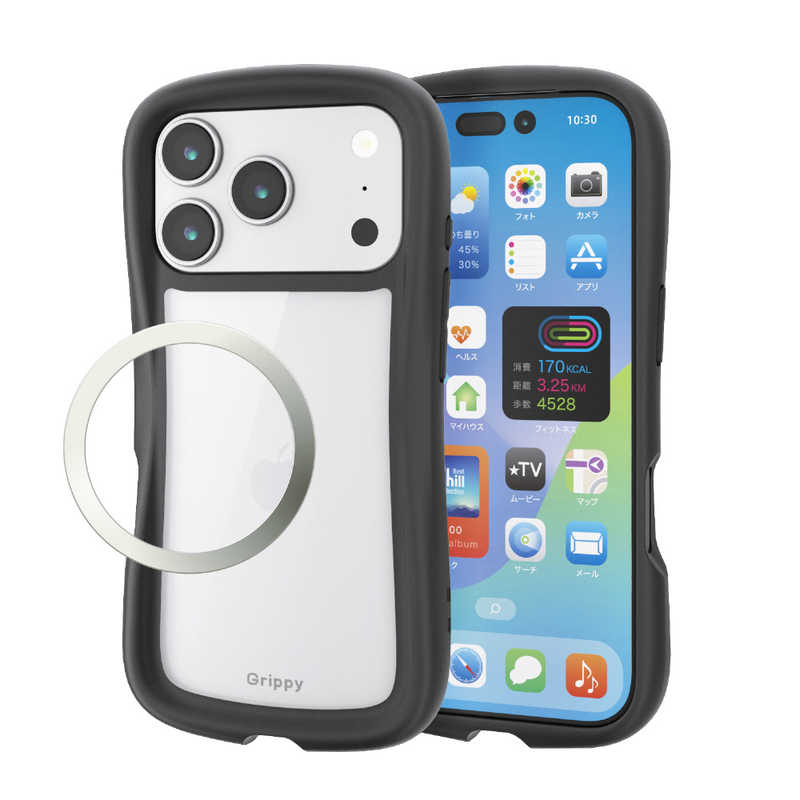 エレコム ELECOM iPhone 17 Proケース GRIP フレームカラー メタルリング付 ブラック PM-A25CGRPFCBK