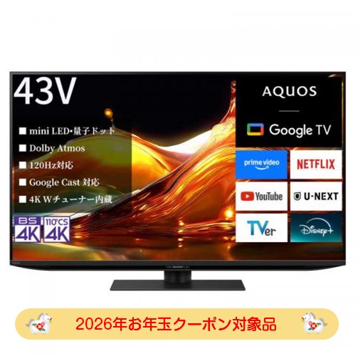 SHARP 43インチ4Kチューナー搭載液晶テレビ4T-C43EN2 2023年 ☆ SHARP 液晶テレビ AQUOS 4T-C43EN2 2023年製 AQUOS 4K 4T-C43EN2